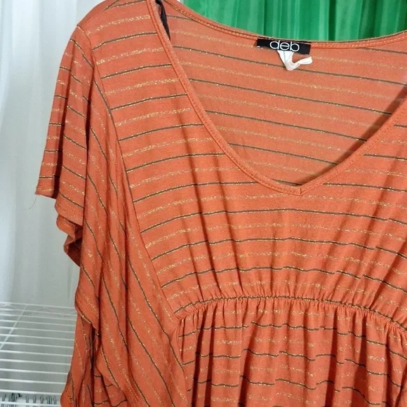 DEB V-NECK TOP SIZE XL RUSTY ORANGE AND GOLD - Picture 3 of 4